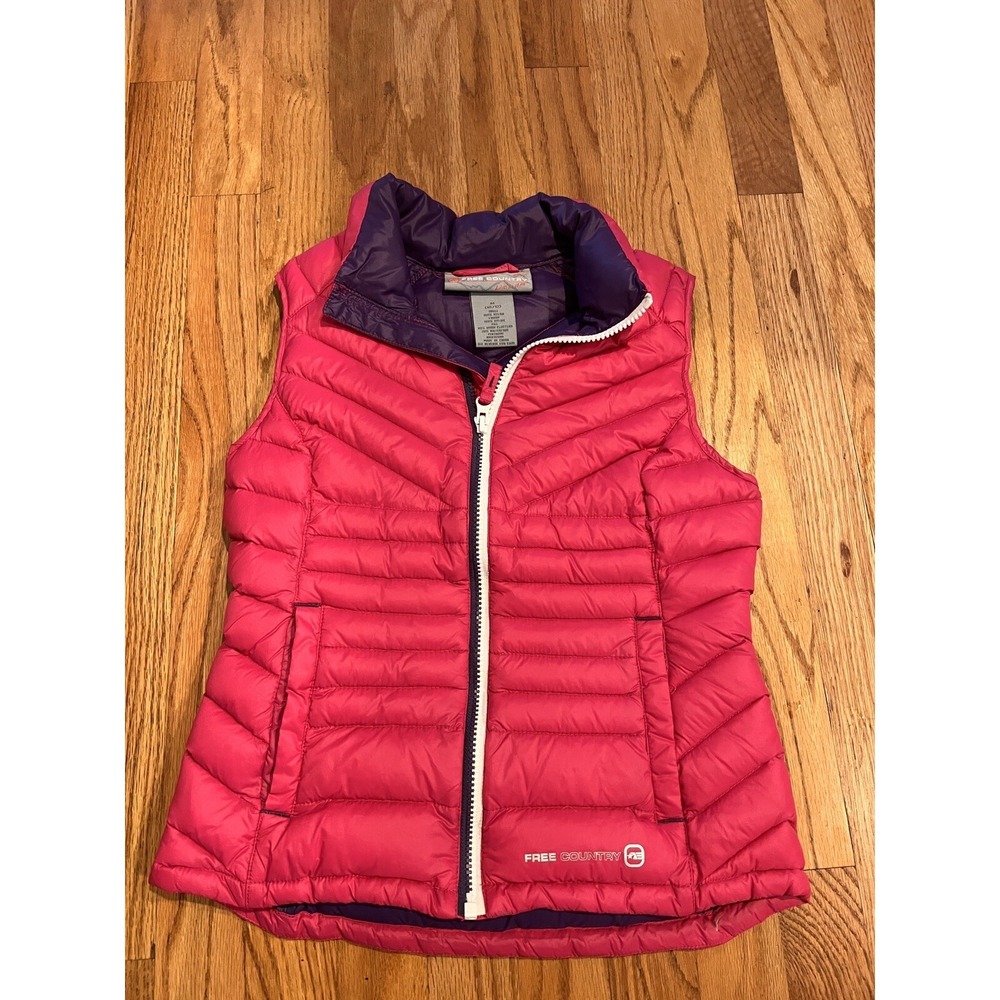 FREE COUNTRY Pink Down Puffer Vest Full Zip Pockets Girls Size M 10/12